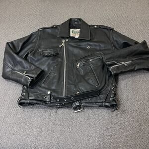 Ripples Jacket Mens Size M Vintage 90s Distressed Leather Punk Motorcycle Heavy